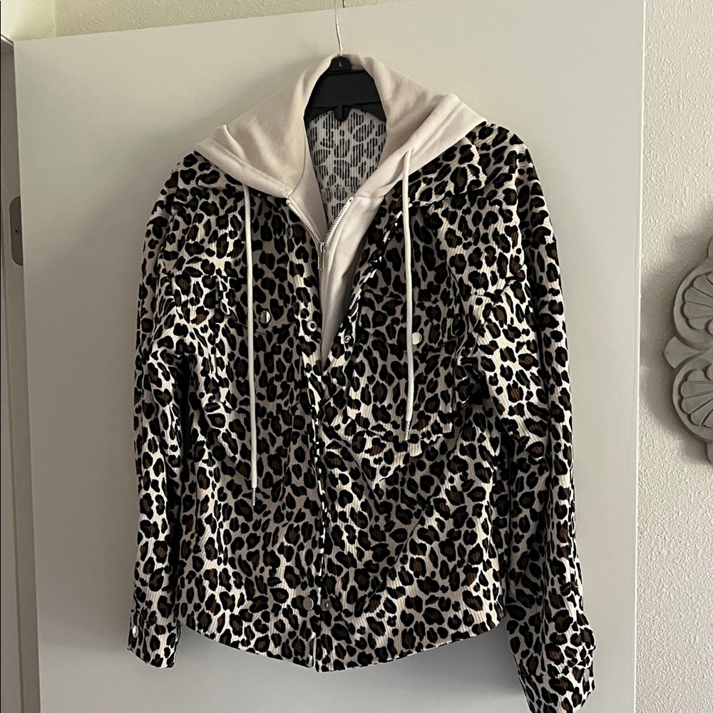 Leopard Print Jacket with Cream Hoodie